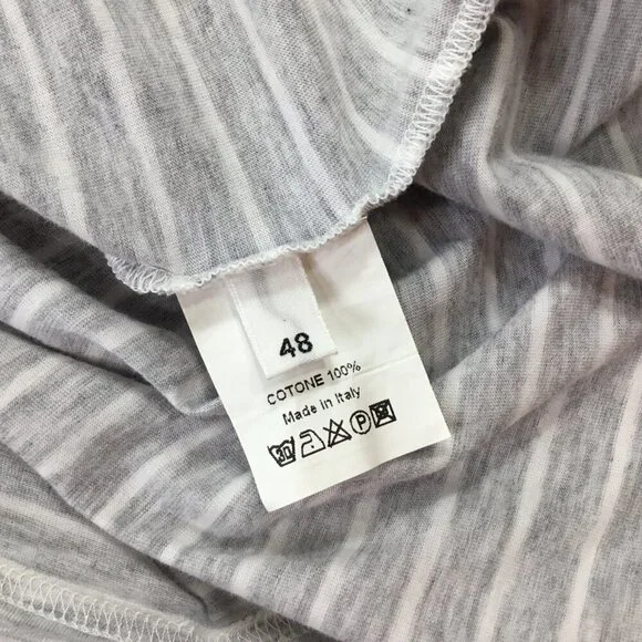 Amina Rubinacci Italy Polo Long Sleeve Gray White Stripe Cotton Size 48 or US 12 - Picture 10 of 10